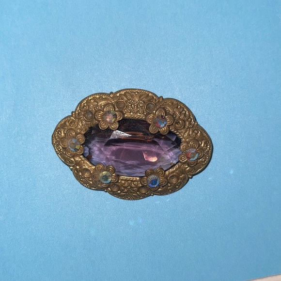 BEAUTIFUL VINTAGE C-CLIP PIN WITH PALE MAUVE STONE - Picture 3 of 6